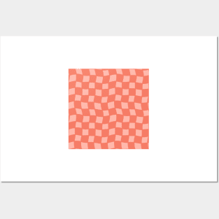 Abstract Checker Board - coral and peach Posters and Art